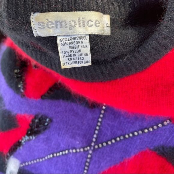 Semplice Sweater Tango Dancing Sequins Angora Lambswool wearable Art Vintage P - Picture 7 of 12